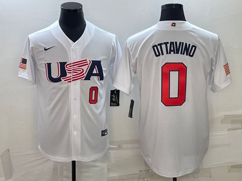 Men 2023 World Cub USA #0 Ottavino White Nike MLB Jersey4